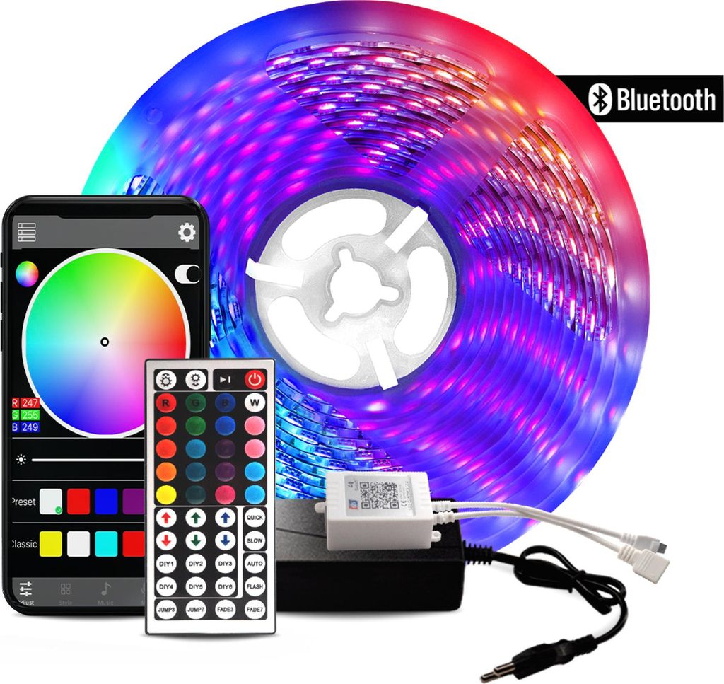 Aga Bluetooth RGB LED taśma 5m + sterownik + zasilacz Zdjęcie produktu 