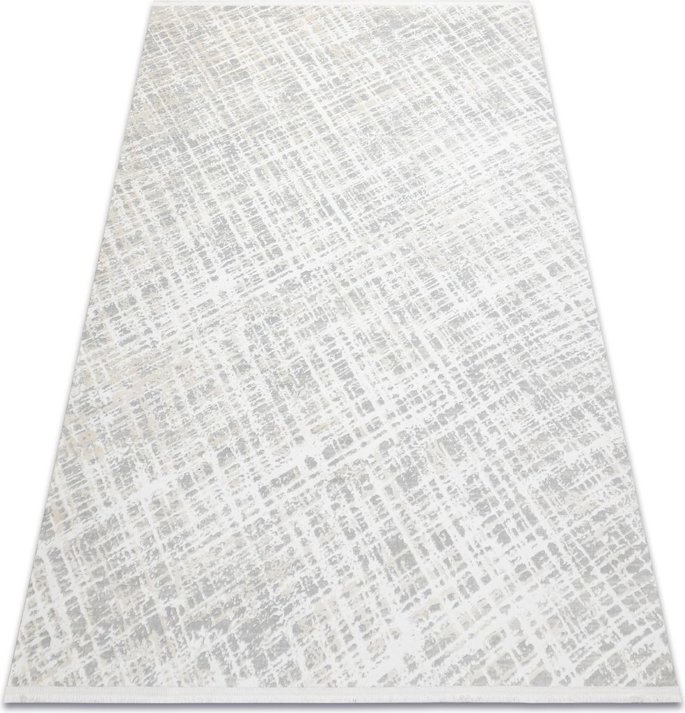 Moderner Teppich DUKE 51550 creme / grau - Gitter, strukturiert, sehr weich, Fransen Grau 160x220 cm