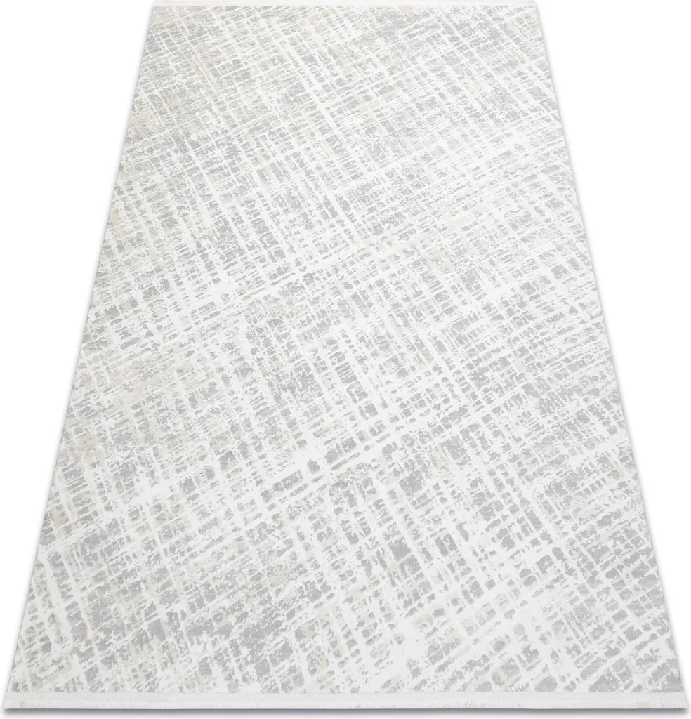 Tapis frangé gris DUKE 51550 crème au design treillis fin 80x150 cm