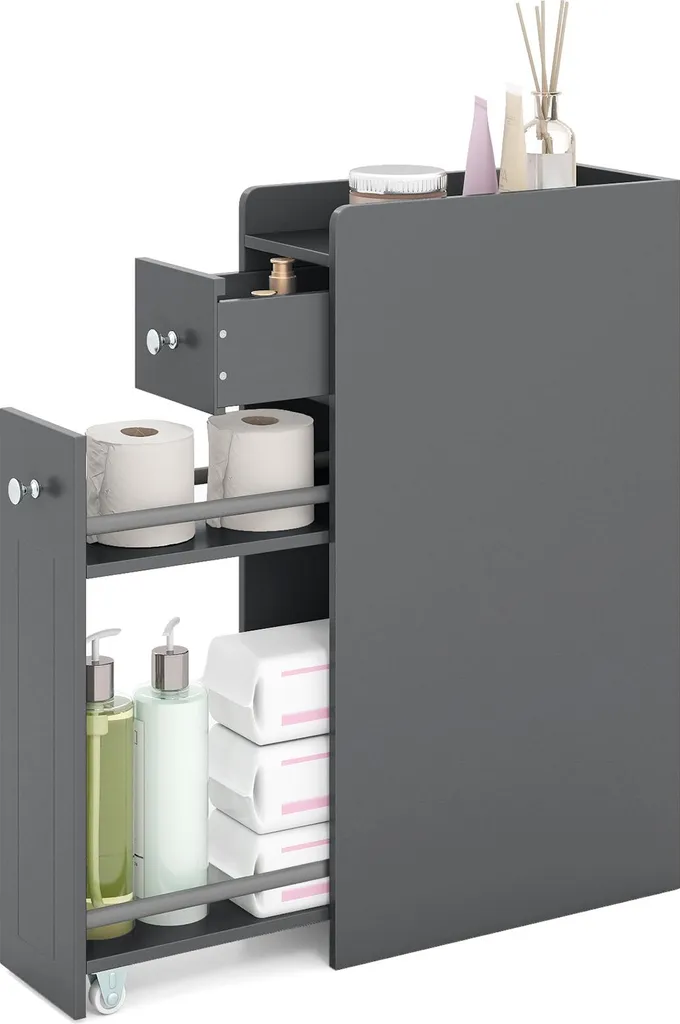 Costway Mobiletto Bagno Grigio in Legno - Arredo Slim Salvaspazio