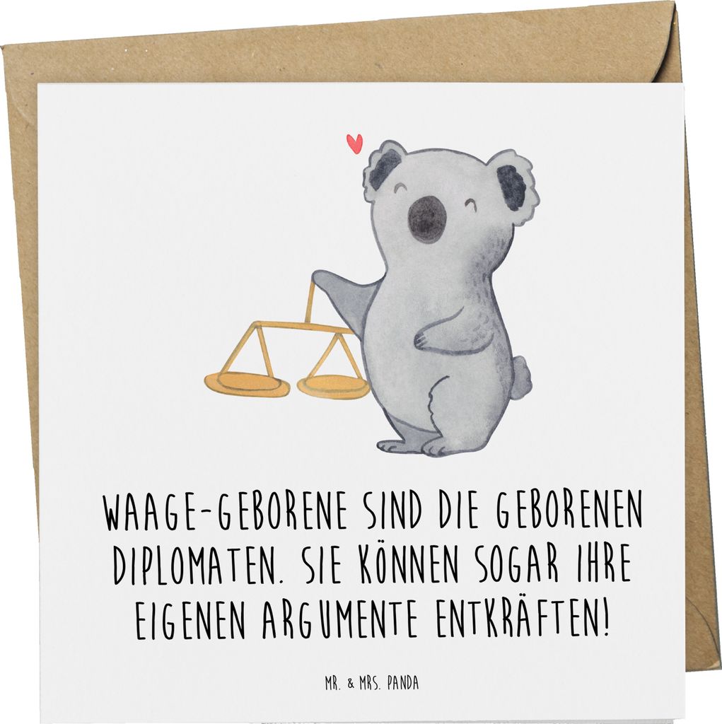 Mr. & Mrs. Panda Glückwunschkarte Diplomatische Waage - Weiß - Geschenk, anlasskarte, faltkarte, Grußkarte, Diplomatie, Gerechtigkeit, Geschenke...