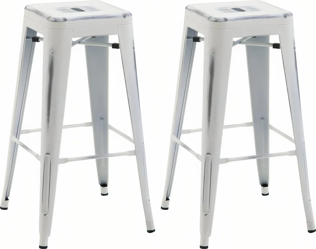 Set 2 Sgabelli Bar Metallo Joshua Bianco Antico CLP - Stile Shabby
