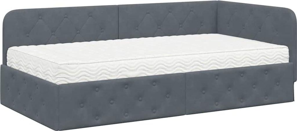 vidaXL Eckbettgestell mit Matratze Dunkelgrau 100 x 200 cm Samt