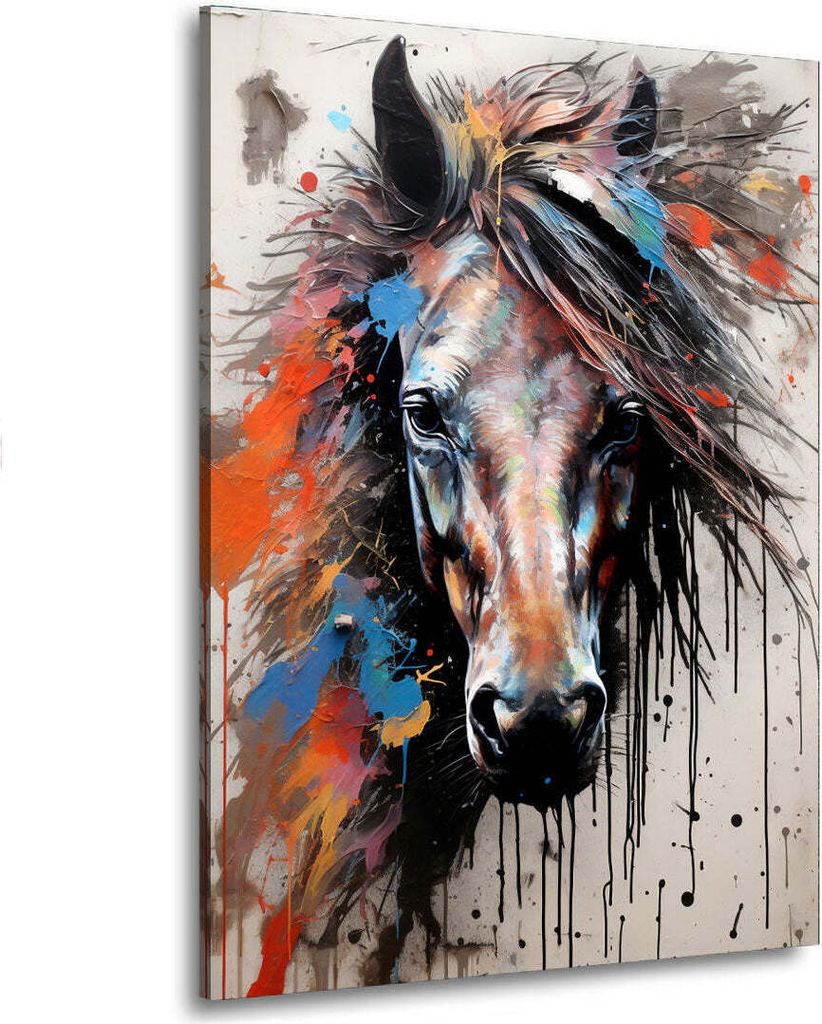 Pferd frontal Colour Pop Art Tier Leinwandbild Wandbild Deko Kunst XL: 60x90x2cm