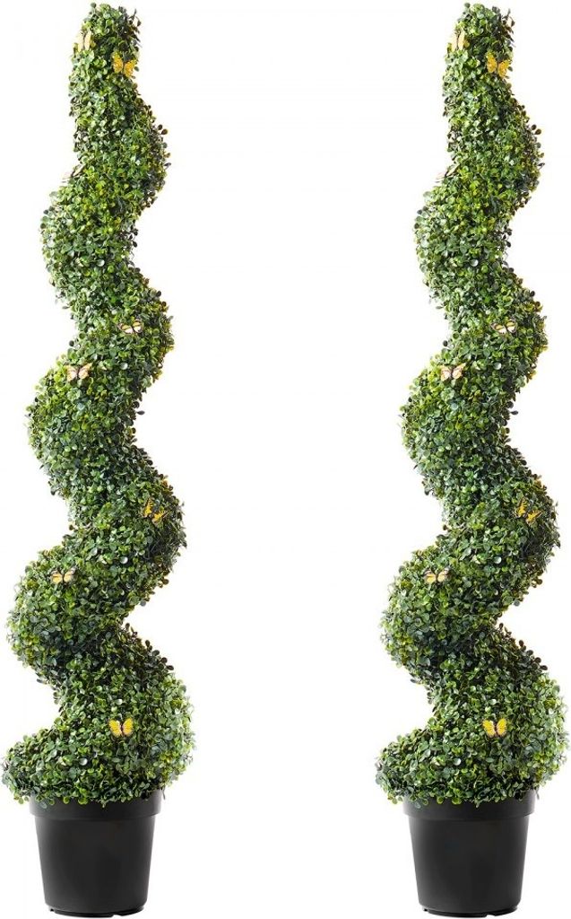 Künstlicher Buchsbaum Turm - 2 Stück - Formschnitt Spiral Kunstpflanze - 152,4 cm - Deko für Garten und Innenraum