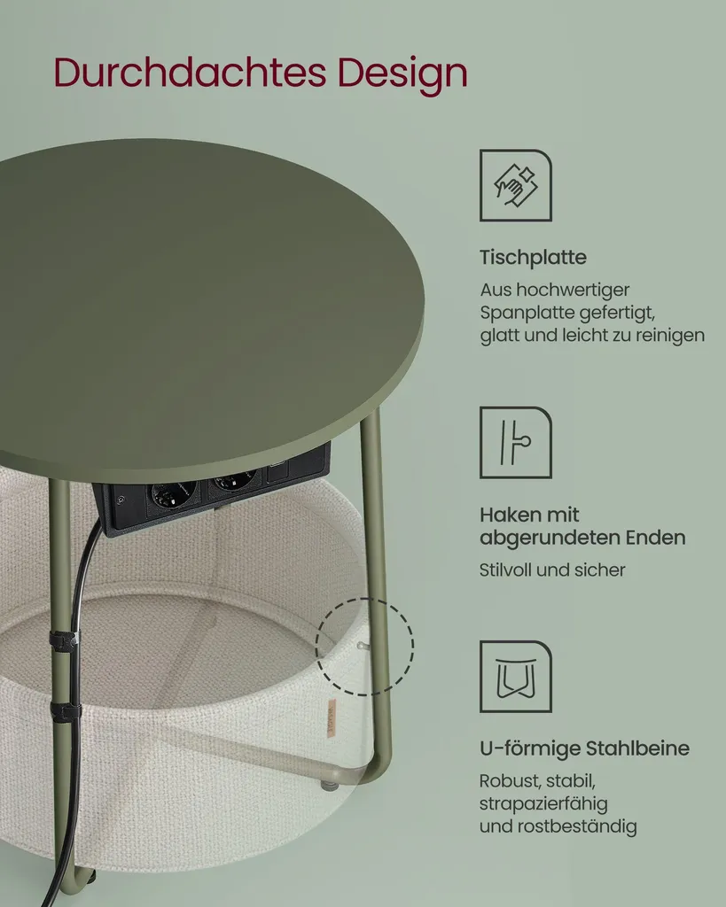 Table d'appoint anti-câbles emmêlés avec recharge rapide vert forêt - 6