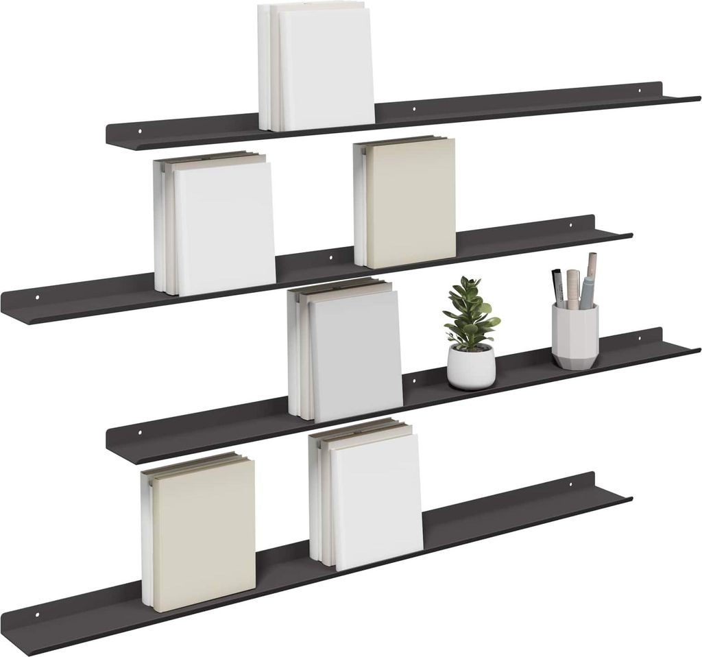 "im Diskont"Schwebendes Regal - CLORIS - Robust und langlebig - Wandboard Bücherregal - 4 pcs Schwarz 100x9x2,5cm Stahl - Wandregale NeuMöbel5830962