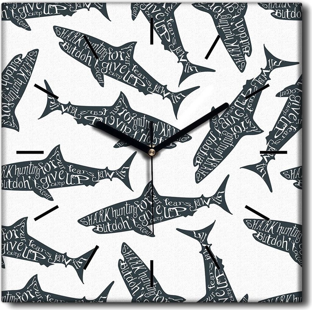 Coloray Uhr auf Leinwand 30x30 cm Wand Uhr Dekoration Wohnzimmer Segeltuch schwarze Hände -Typografie von Hai-Fisch