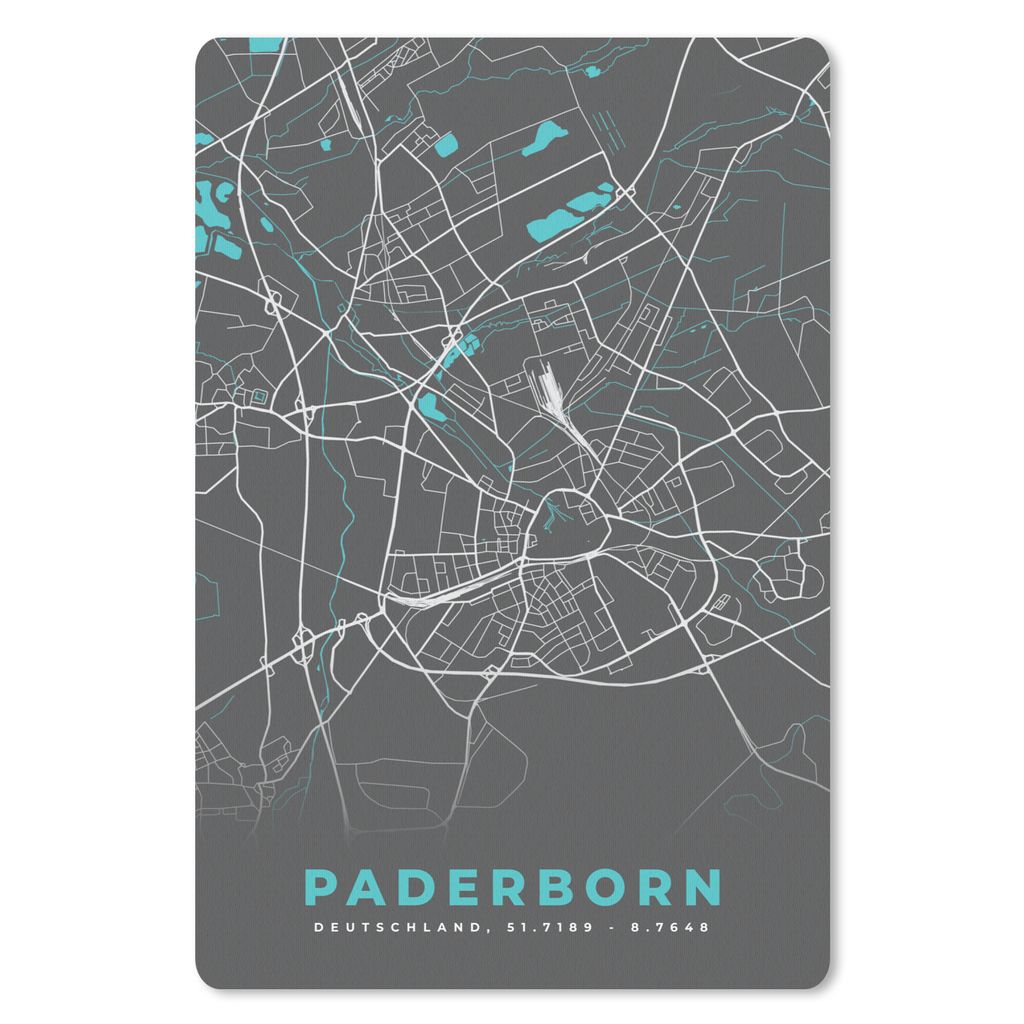 MuchoWow Mauspad Mousepad Karte - Paderborn - Blau - Stadtplan - Deutschland 40x60 cm - Mousepads - Maus Mat - Pad - Mausunterlage - Schreibtisch...