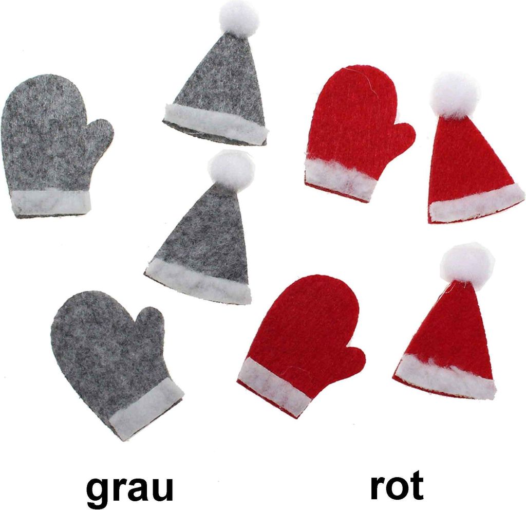 48 Streuteile Filz Winter Weihnachten Mütze Handschuh Streudeko , Farbe:grau