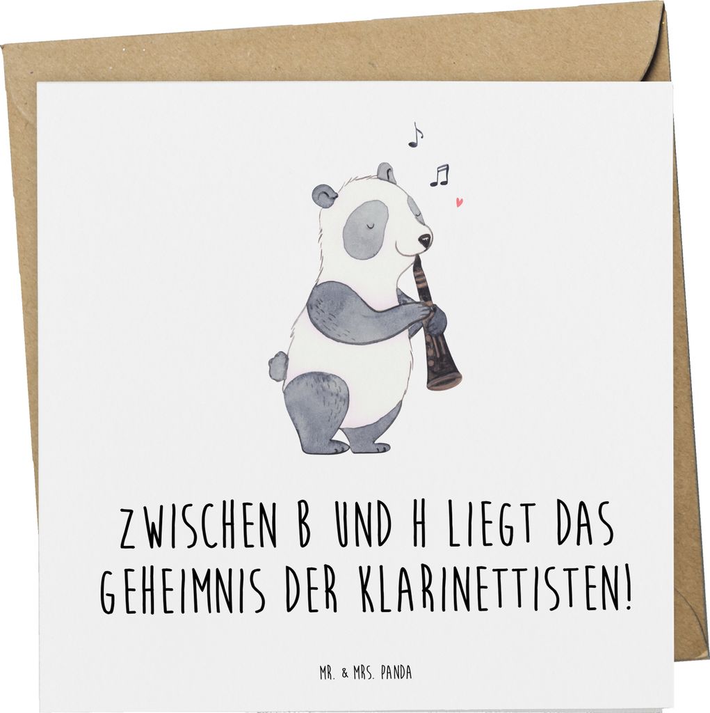 Mr. & Mrs. Panda Grußkarte Klarinette Geheimnis - Weiß - Geschenk, Lernen, doppelkarte, Instrument, Glückwunschkarte, Notenlesen, Ensemble, anla...