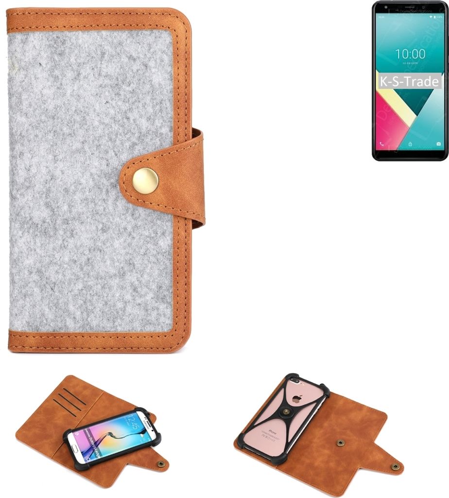 K-S-Trade Handyhülle kompatibel mit Wiko Y61 Schutzhülle Filz-Hülle Kunst-Leder hellgrau braun (1x)