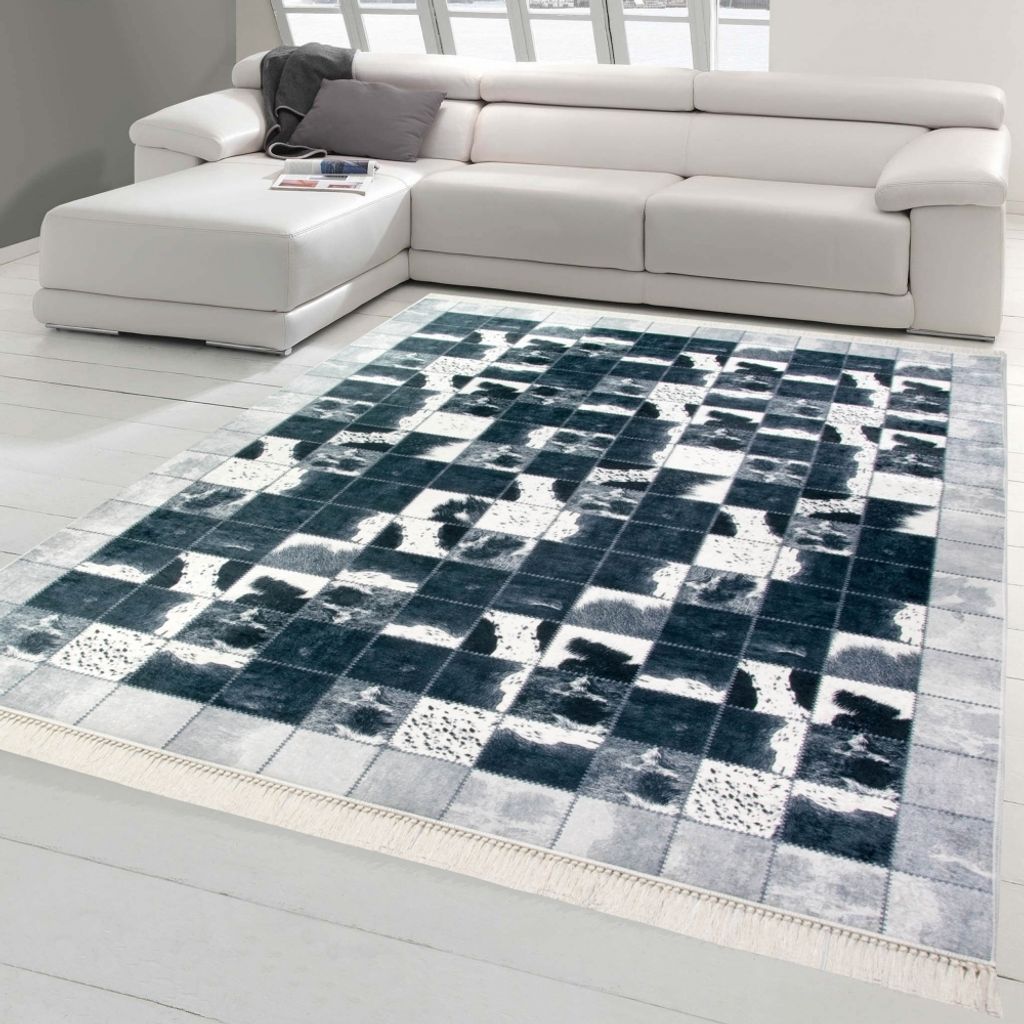 Kuhfell Imitat Teppich Patchwork in Schwarz Grau Weiß Größe - 80 x 300 cm