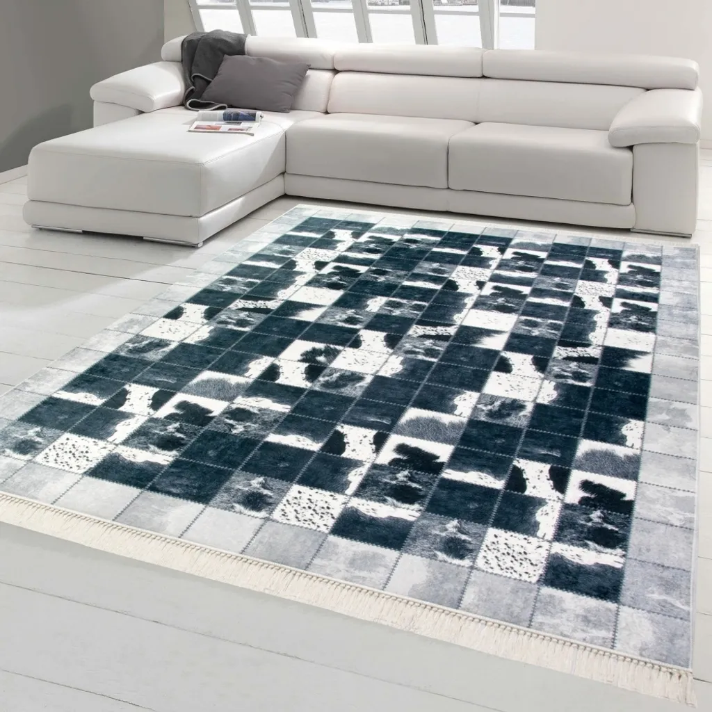 Grand tapis de couloir style peau de vache patchwork gris noir 80x300