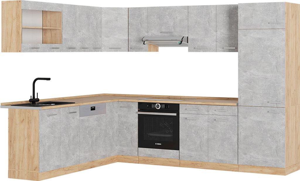 Eckküche Vicco R-Line Beton/Goldkraft Eiche 287 x 60 cm , Produktbild 
