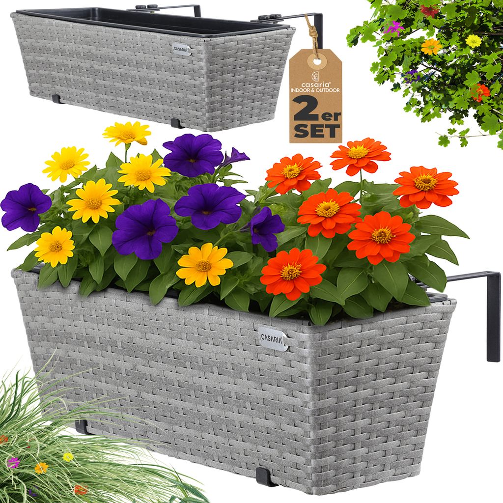 Casaria® 2x Fioriera Balcone 60cm 11L Rattan Supporto Immagine del prodotto 