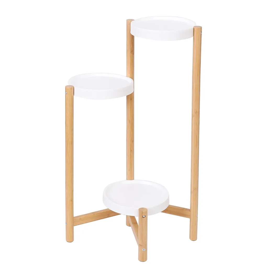 Support fleurs d'angle intérieur 3 niveaux, étagère bambou dorée déco - 5