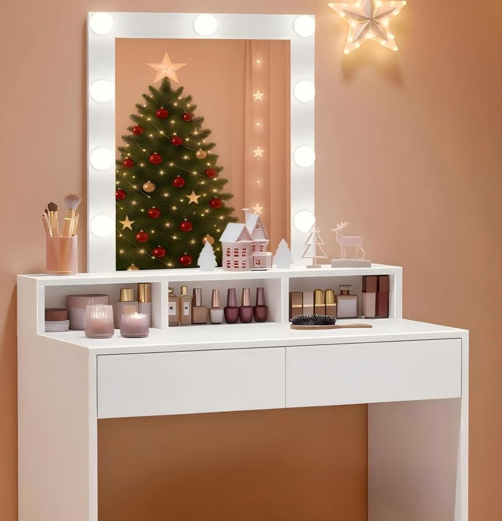 VASAGLE Schminktisch mit LED-Beleuchtung, einstellbare Helligkeit, weiß