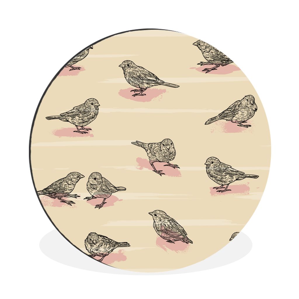 MuchoWow Aluminium Wandkreis Vogel - Spatz - Muster Ø 60 cm Wanddeko Modern Wohnzimmer - Wand Kreis - Wandbild - Schlafzimmer - Aluminium Bild -...