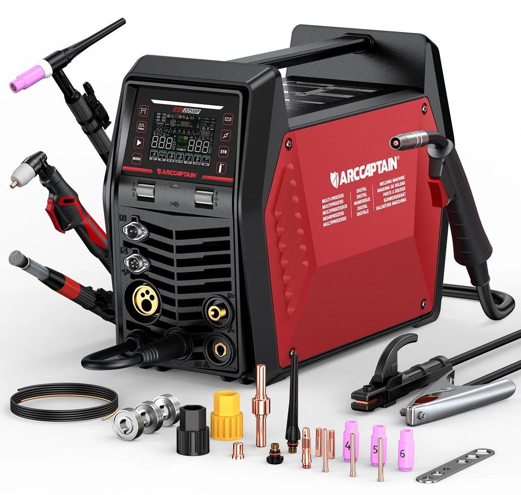 9-in-1 Schweißgerät - MIG/TIG/MMA Inverter - MIG-Puls - Spool Gun kompatibel - HF/Lift TIG - App-Steuerung - 240 V EU-Stecker - Rostrot