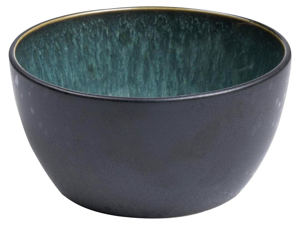 Schale aus Steingut, 14 cm Durchmesser, Schwarz/Grün