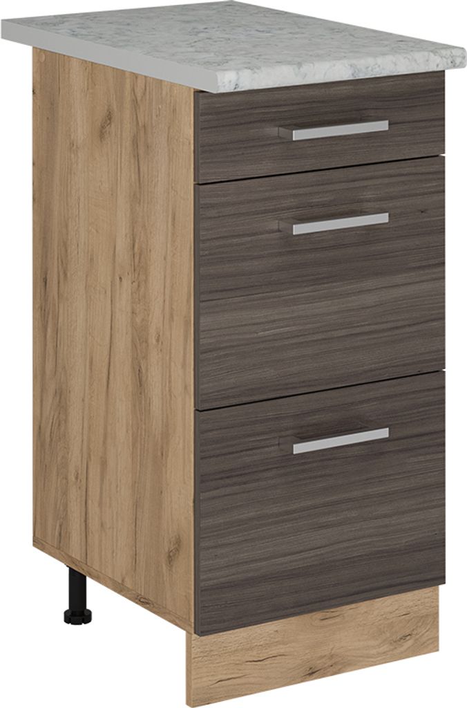 Küchenunterschrank Vicco R-Line Edelgrau 40 cm mit Schubladen, AP Marmor, Model 53447