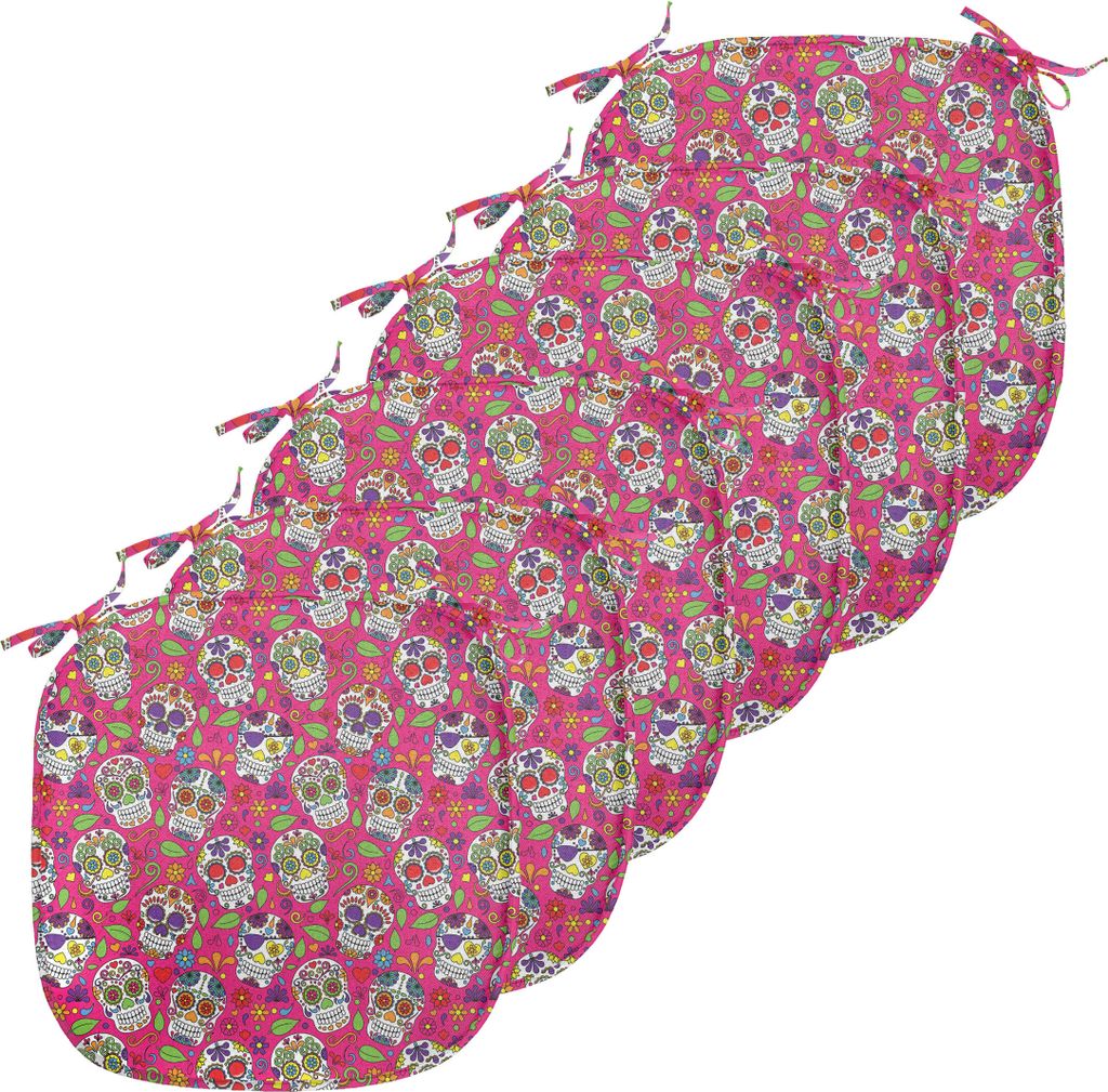 ABAKUHAUS Zuckerschädel Polster für Esszimmerstühle, Zuckerschädel-Blumen, Dekoratives wasserfestes Kissen mit Riemen für Küchensitze, 40 cm ...