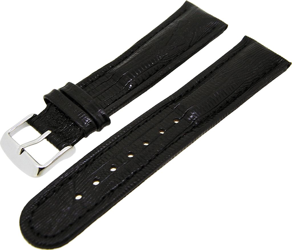Uhrenarmband Kalbsleder in Teju-Prägung Schwarz Ton in Ton 18mm NEU