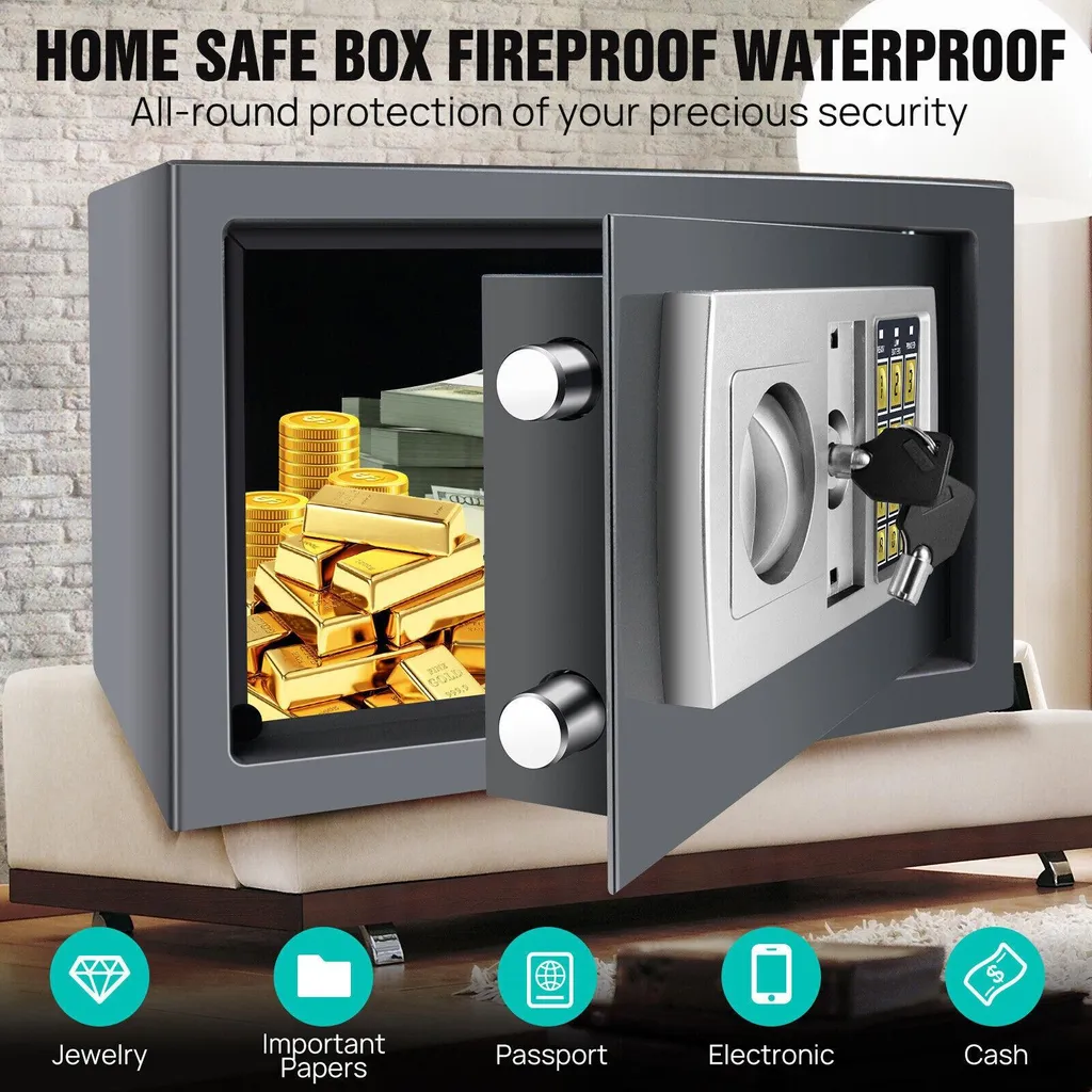 Mini-coffre-fort électronique 8,5L avec serrure à code et 2 clés - 14