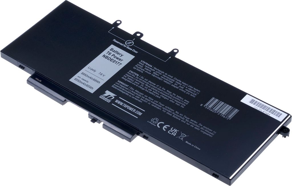 T6 Power Akku für Dell Laptop, Teilenummer DV9NT, Li-Poly, 7,6 V, 8950 mAh (68 Wh), schwarz