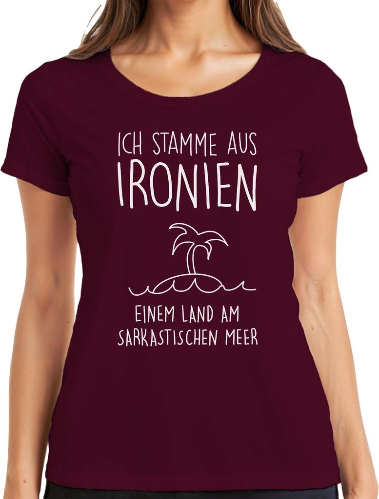 Ich stamme aus Ironien Sarkasmus Ironie Humor Minimalistisch Damen T-Shirt, Burgundy, XXL
