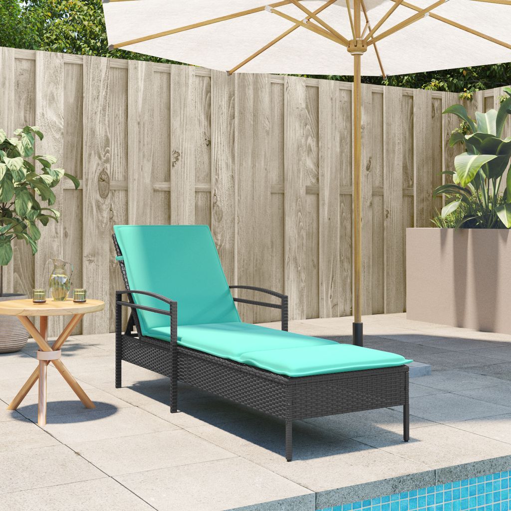Sonnenliege mit Kissen Schwarz 63x200x81 cm Poly Rattan, Gartenliegen DesignMöbel Neu