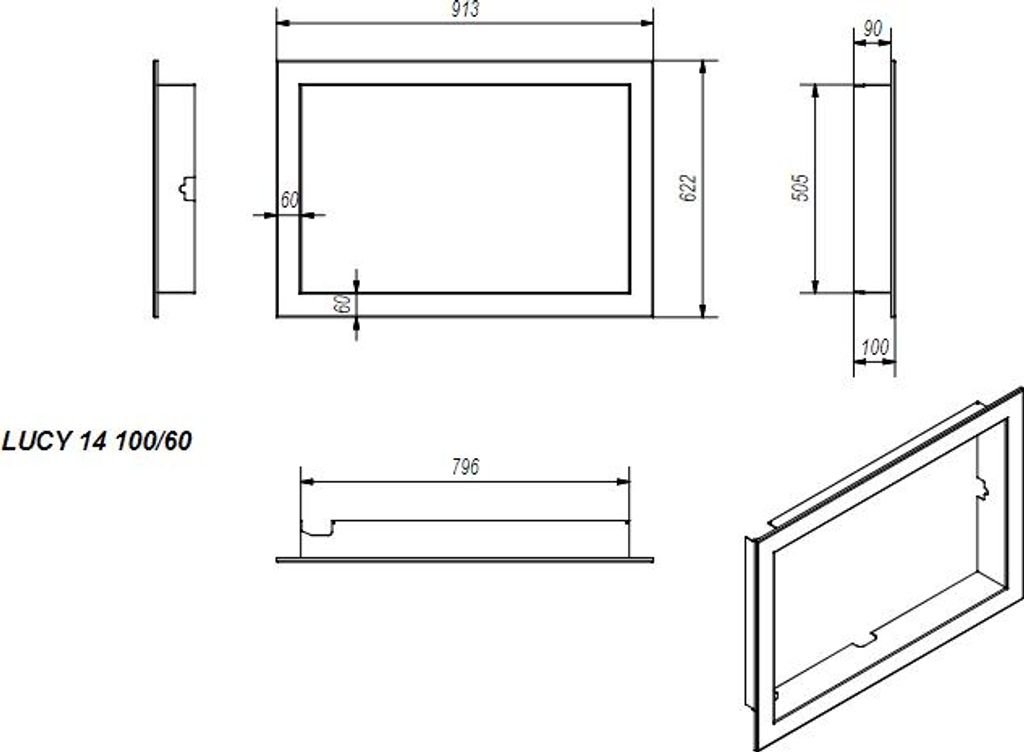 Technical drawing with dimensions of a metal frame.