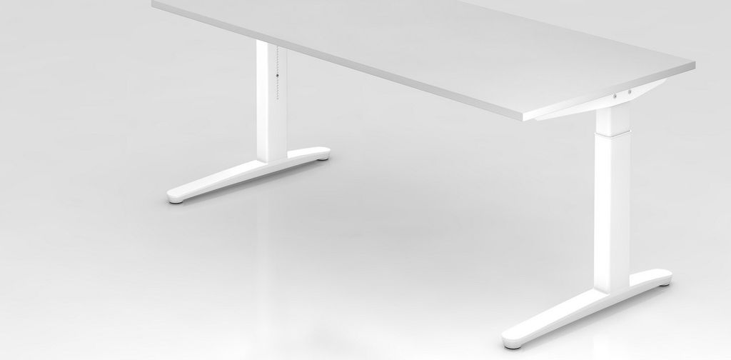 Schreibtisch Mika | Weiß | Weißes Gestell | BxT 180x80cm | Arbeitshöhe 65-85cm | höhenjustierbar, 1cm Raster | C-Fuß-Gestell | Rechteckform