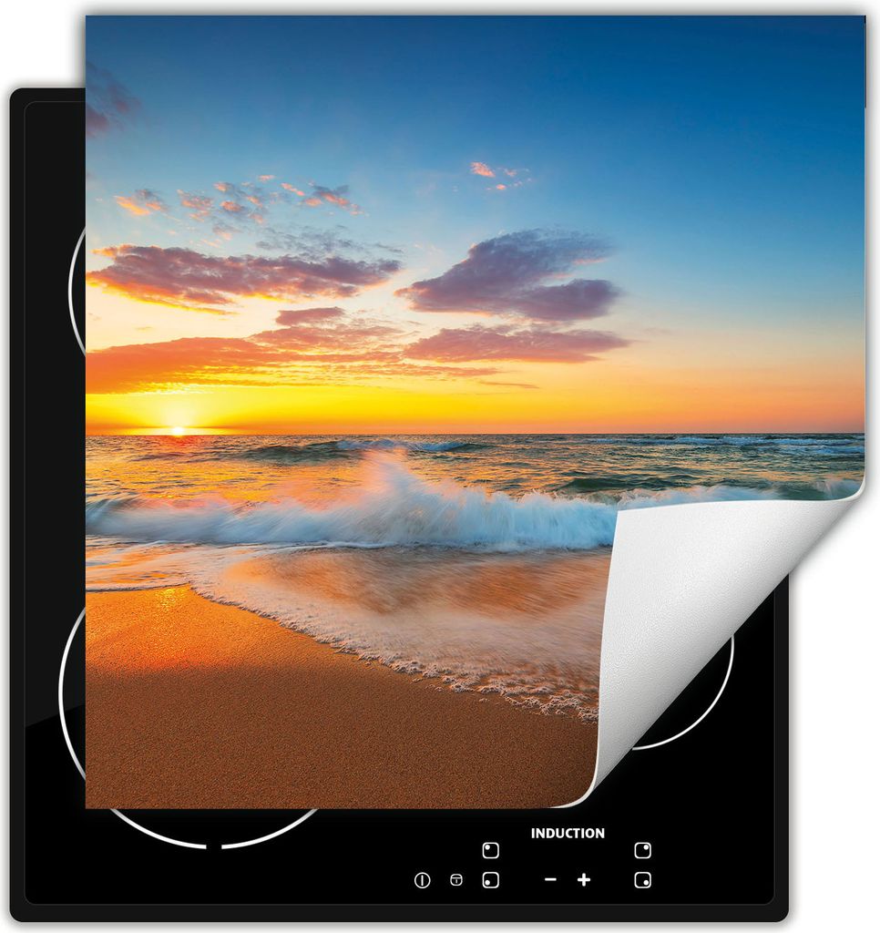 DarHaus Herdabdeckplatte 60x52 cm Anti Rutsch Matte Aufrollbar, Sonne - Meer