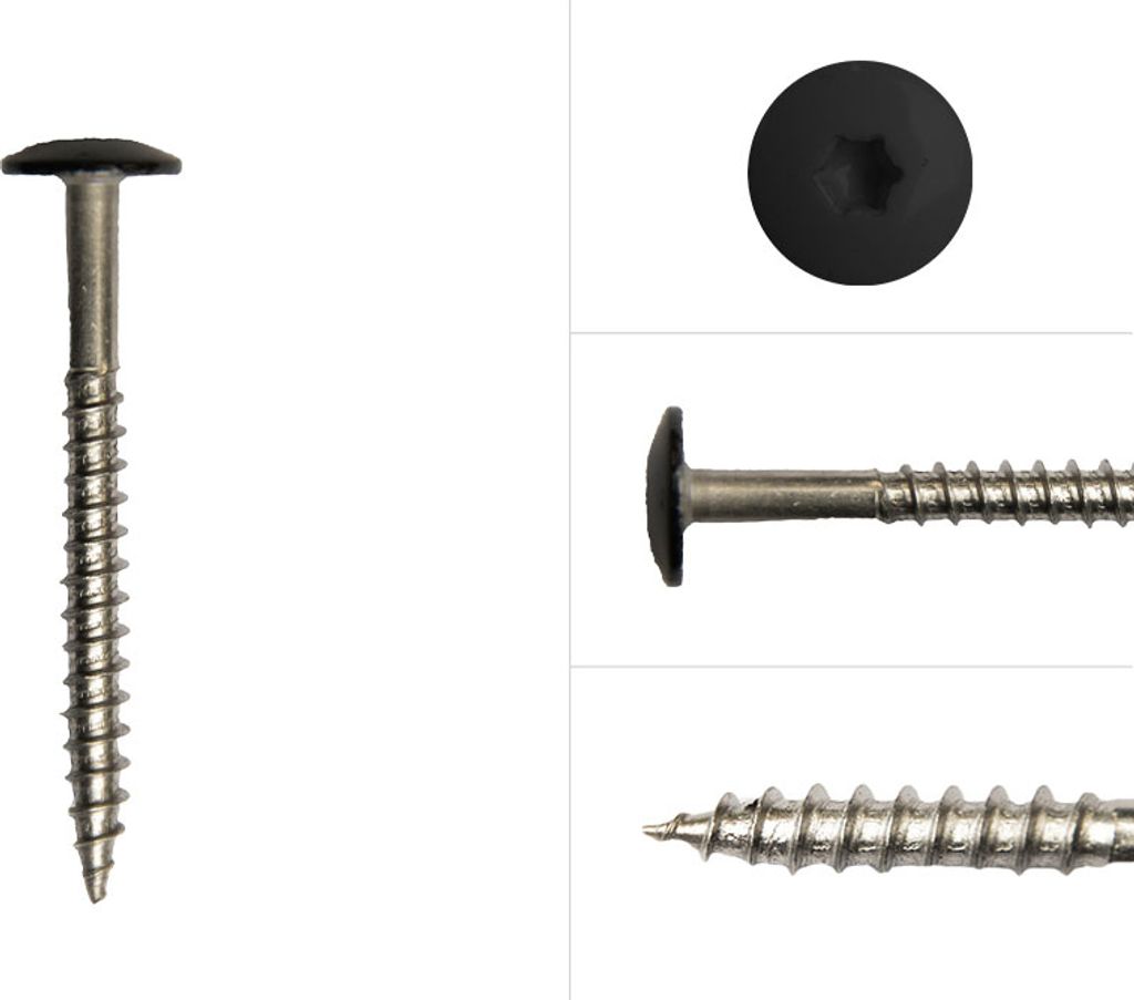 Schrauben für Trespa HPL Platten Edelstahl A2 schwarz 4,8 x 50 mm - 100 Stück