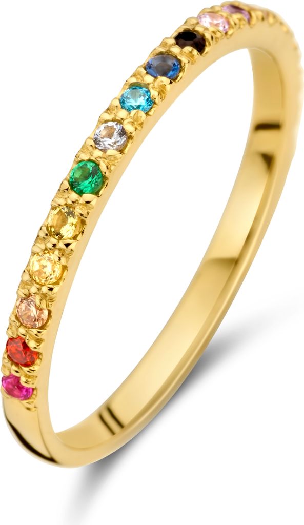 New Bling 9NBG-0662-58 Goldring mit farbigen Zirkonia - Damen - Größe 58 - 1,8 mm breit - Regenbogen - 14 Karat - Gold