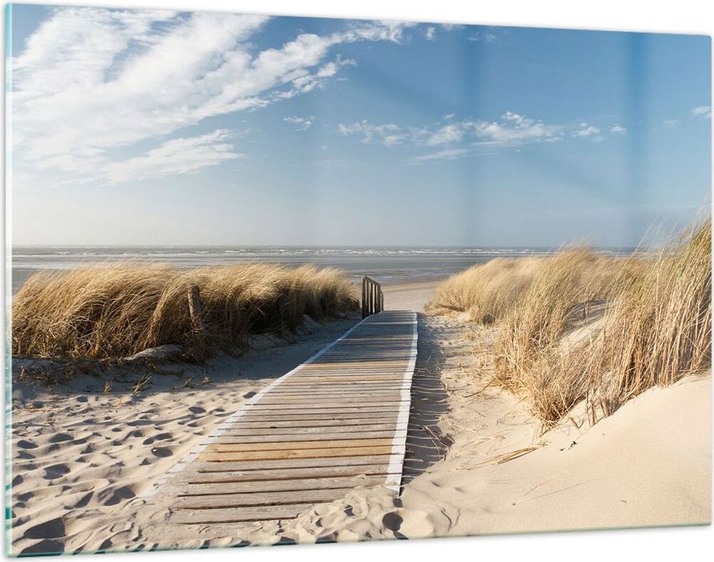 Bilder auf glas - Strand Meer Fußgängerbrücke Ufer - 120x80cm - Glasbilder - Wandbilder - Kunstdruck - zum Aufhängen bereit - Wanddekoration au...