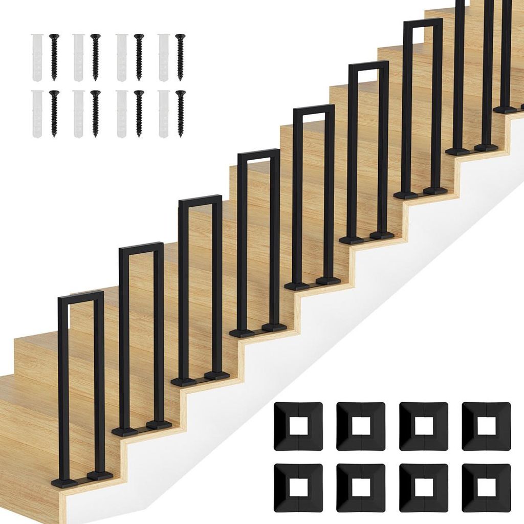 Eikuavons 95cm U-Form Treppengeländer Schwarz Ovalrohr Handlauf Aufrechte Montage