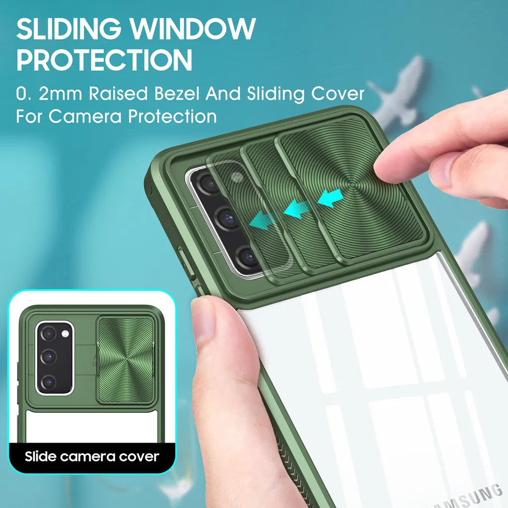 Cover Ibrida S20 FE Verde - Custodia Antiurto Trasparente Slide Camera - 3