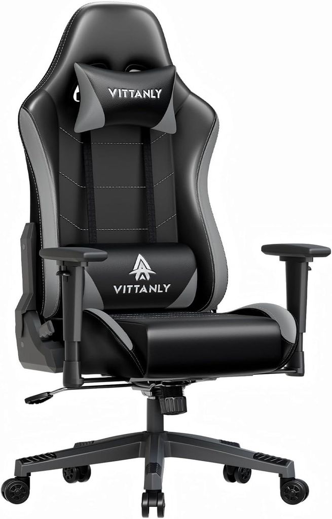 Vittanly Gaming Stuhl, Ergonomischer Gaming Chair Gamer Stuhl mit Kopfstütze und Lendenkissen, Höhenverstellbarer Drehbarer Gaming Sessel Bürost...