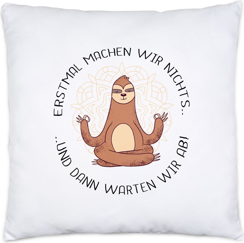 Nichts Machen Abwarten Kissen inkl. Füllung Meditation Lustig Spruch Ironie Faultier Geschenk-Idee Bürokollegen Chillen