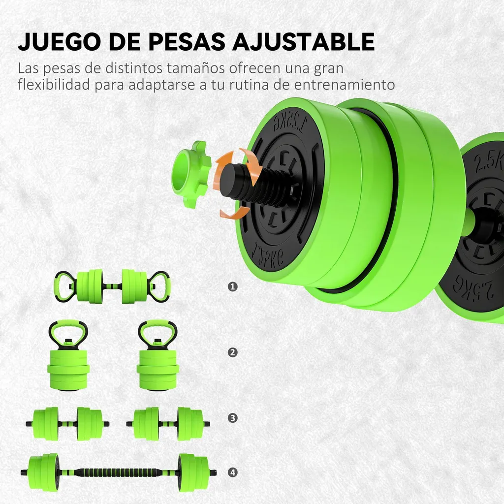 Kit de Musculation Modulable 30 kg : Haltères, Kettlebell et Pompes Vert - 5