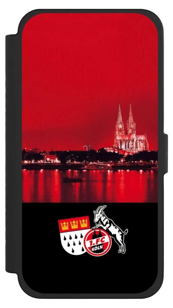 NIVOCASE Klapphülle für Apple iPhone 15 Pro Max Handyhülle aus Kunst Leder NIVOflip schwarz 1. FC Köln Offizielles Lizenzprodukt Skyline