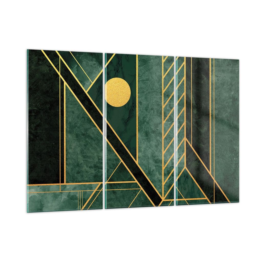 Bilder auf glas - 3 Teile - Grün Stück geometrisch - 165x110cm - Glasbilder - Wandbilder - Bilder - zum Aufhängen bereit - Wanddekoration aus Gl...
