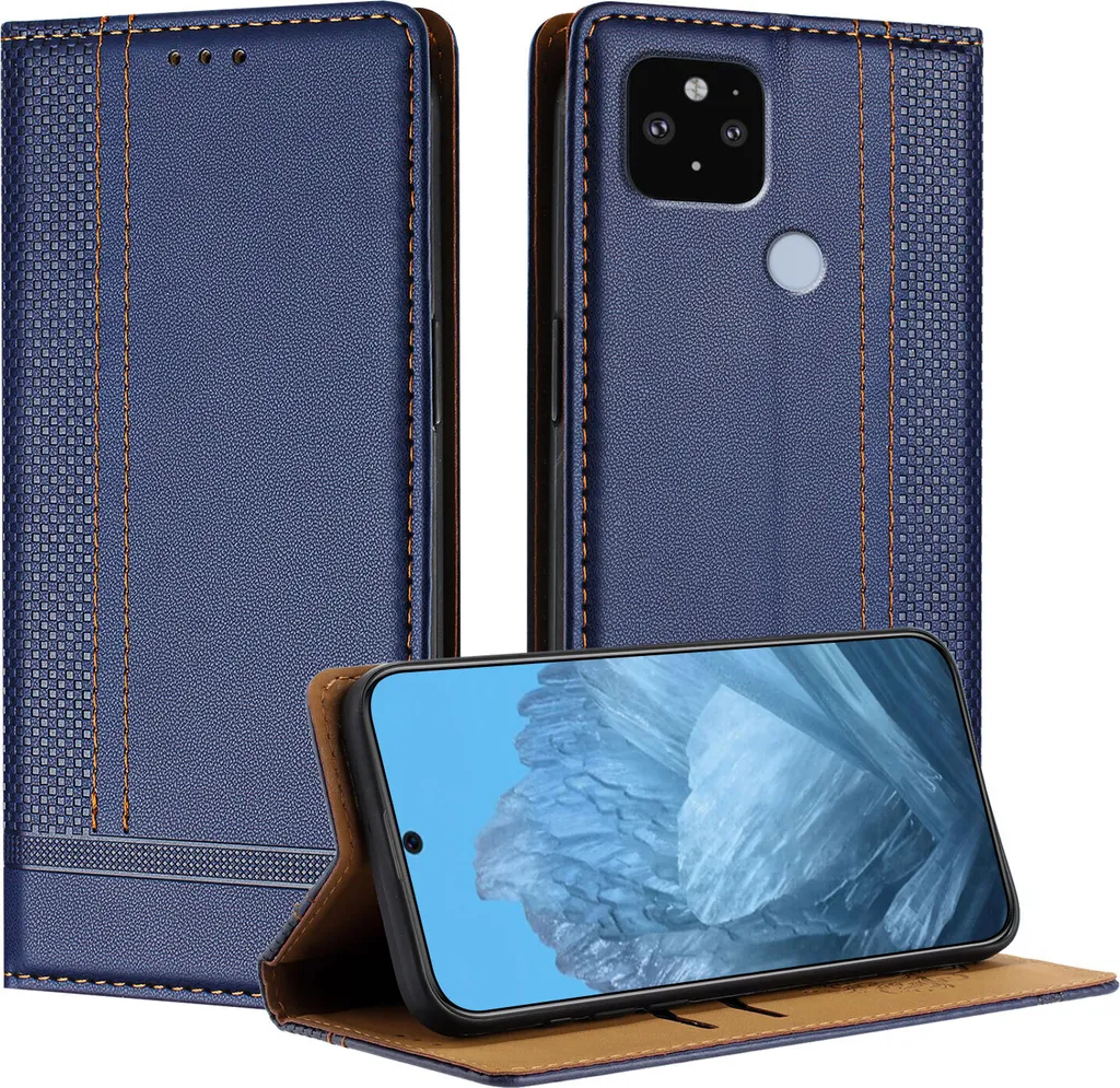 Custodia per Google Pixel 5 XL in pelle con funzione di supporto blu