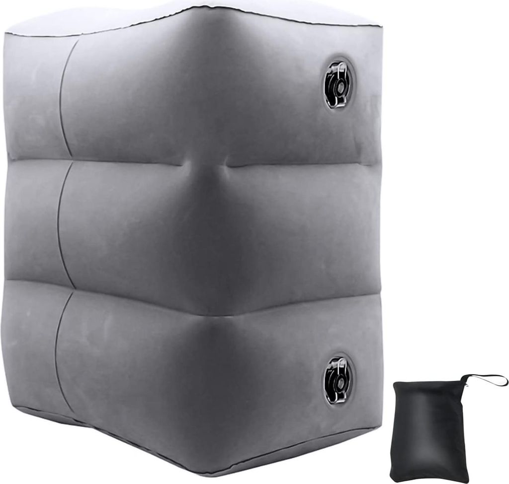 Aufblasbare Fußstütze - Höhenverstellbares Beinpolster für Kinder und Erwachsene - Zuhause, Büro, Züge, Flugzeuge - Grau