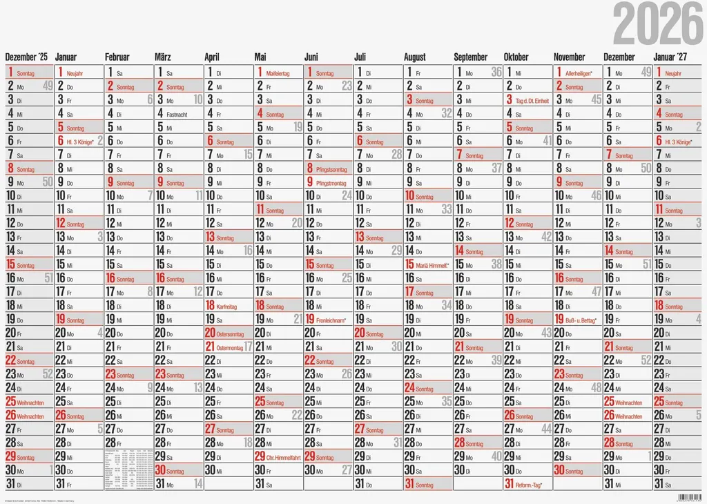 Calendrier mural 14 mois 98x68cm pour ne plus oublier vos rendez-vous