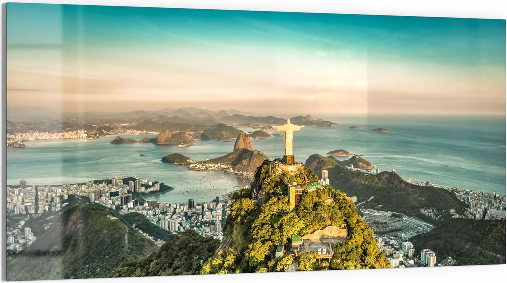 DEQORI Glasbild Echtglas 100x50 cm 'Blick auf Cristo Redentor' Wandbild Bild modern Deko