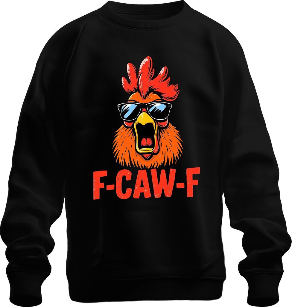 F-CAW-F Cooler Hahn mit Sonnenbrille Lustig Retro Bauernhof Huhn Uni Sweatshirt Pullover, Schwarz, S